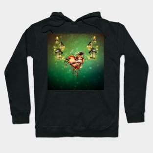 Heart with Barbed Wire and fantasy flowers Hoodie